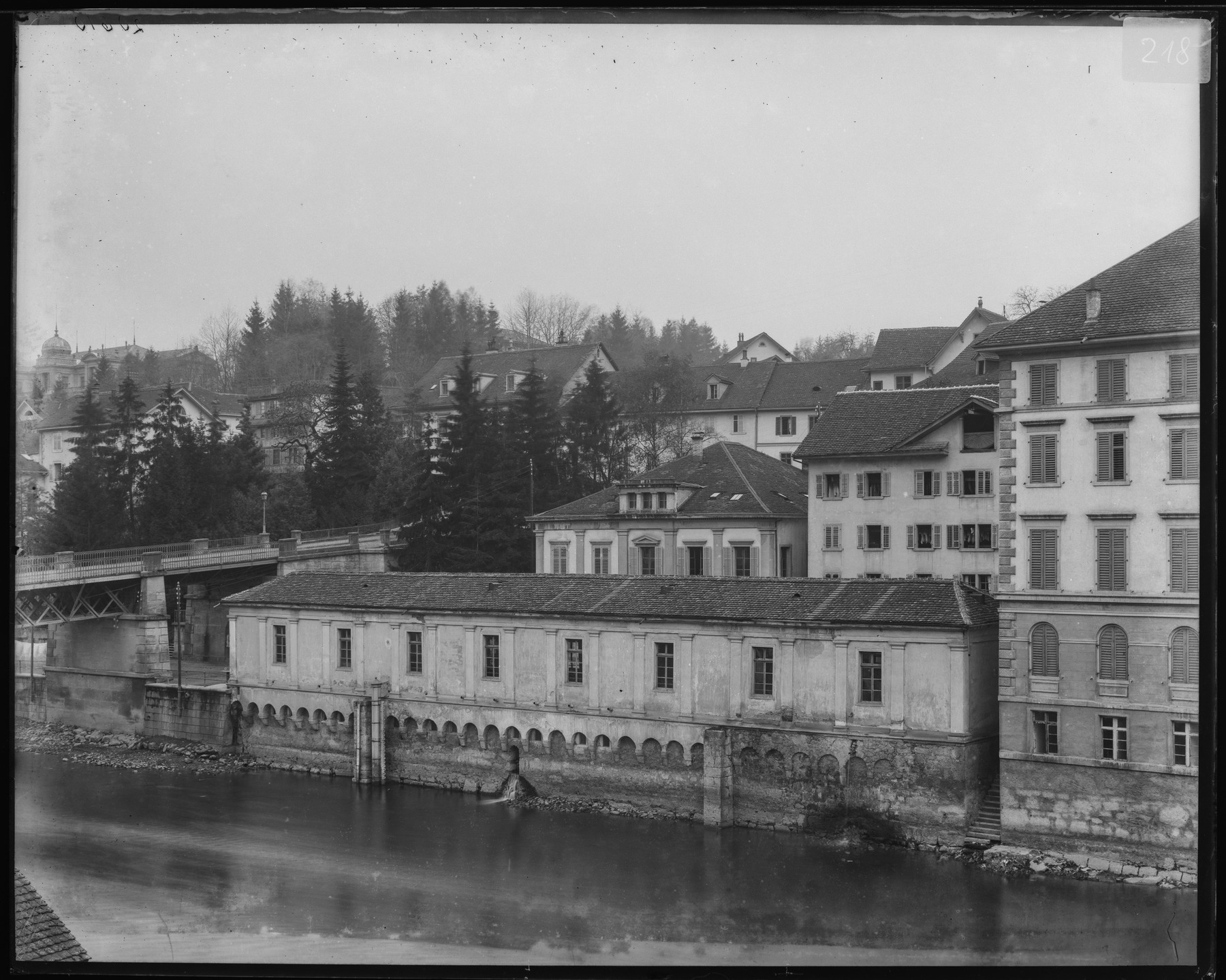 1899 Baden - Inhalatorium Limmathof - Schiefe Brücke von den kleinen Bädern aus